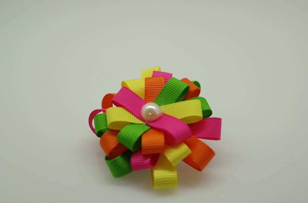 Itty bitty tuxedo hair Bow with colors  Daffodil Yellow, Russet Orange, Apple Green, Hot Pink